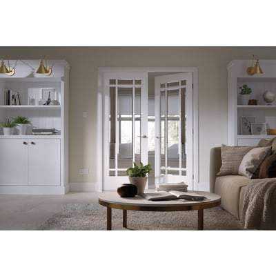 Manhattan White Primed 9 Glazed Clear Bevelled Light Panels Pair Interior Doors - 1981mm x 914mm