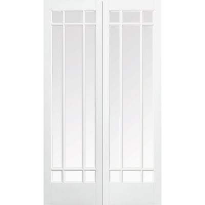 Manhattan White Primed 9 Glazed Clear Bevelled Light Panels Pair Interior Doors - 1981mm x 914mm