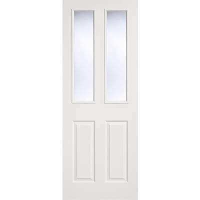 Moulded White Primed 2 Glazed Clear Light Panel Interior Door - All Sizes