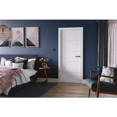 Moulded White Horizontal Four Line Primed Interior Door - 1981mm x 686mm