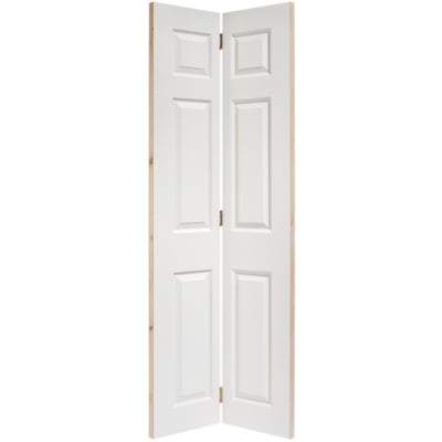 Moulded Textured White Primed 6 Panel Bi-Fold Interior Door - 1981mm x 762mm