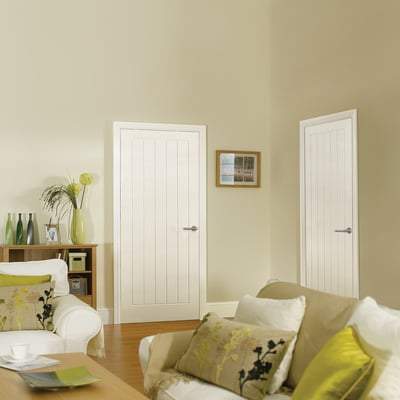 Moulded Textured Vertical White Primed 5 Panel Interior Fire Door FD30 - 1981mm x 762mm
