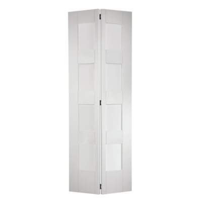 Shaker White Primed Bi-Fold 4 Glazed Clear Light Panels Interior Door - All Sizes