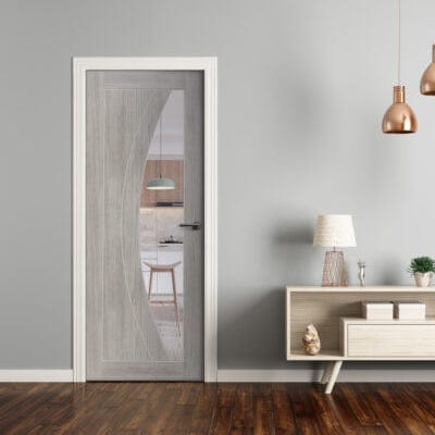 White Grey Salerno Internal Laminate Clear Glass Door