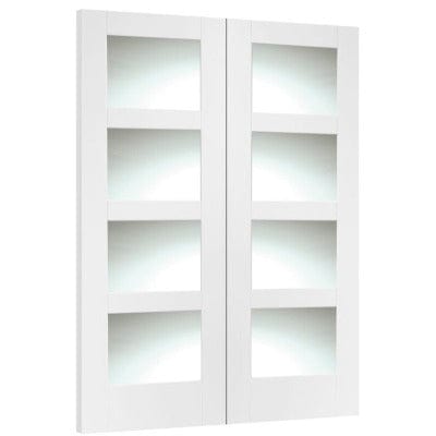 Shaker Internal White Rebated Door Pair with Clear Glass - 1981 x 1372 x 40mm