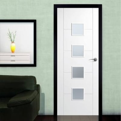 Vancouver White Primed 4 Glazed Frosted Light Panels Interior Door - All Sizes