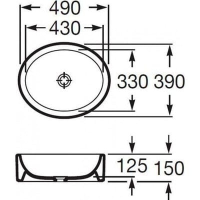 Fuego Over Countertop 490mm Basin 0 Tap Holes